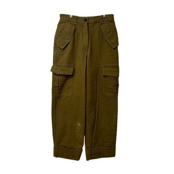 H&M Womens Cargo Pants Military Style Green Cuffed Cropped Fall Sz‎ 0 High Waist - Picture 1 of 8